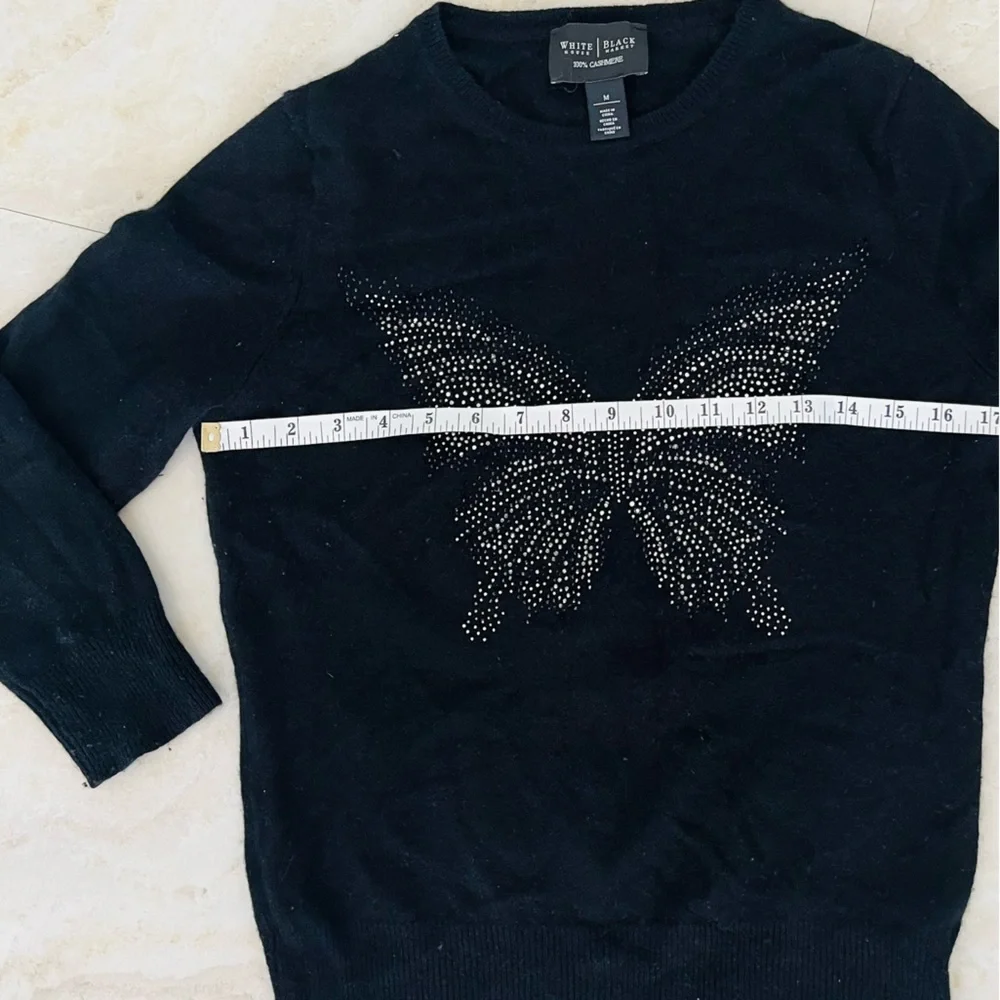 White House Black Market Cashmere Rhinestone Butterfly Sweater